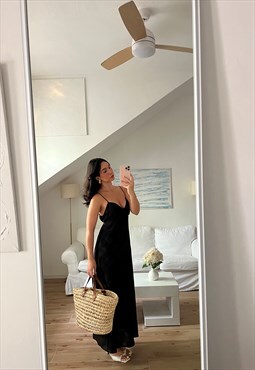 Beautiful vintage 90s maxi dress in black sheer lace fabric