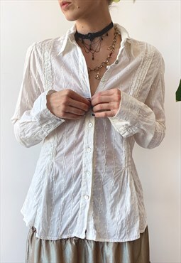Vintage 00's Y2K White Fairy Grunge Button Up Ribbed Shirt