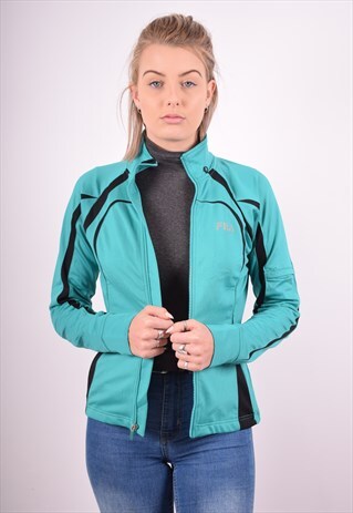 FILA WOMENS VINTAGE TRACKSUIT TOP JACKET SMALL GREEN 90S