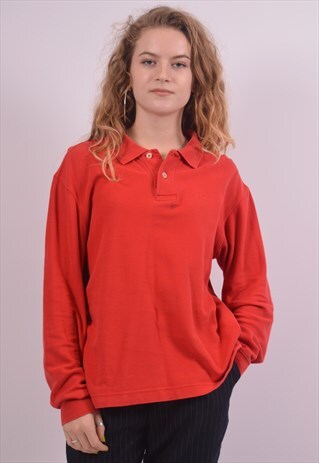 FILA WOMENS VINTAGE POLO SHIRT LONG SLEEVE LARGE RED 90S