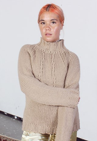 VINTAGE MONCLER BROWN HIGH NECK KNITTED JUMPER