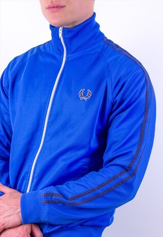VINTAGE FRED PERRY STRIPED JACKET IN BLUE