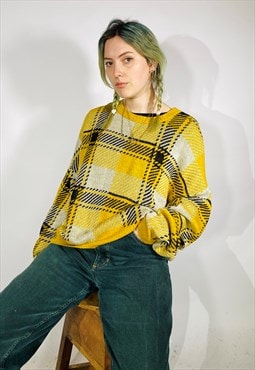Vintage Size XL Chunky Knitted Patterned Jumper in Yellow