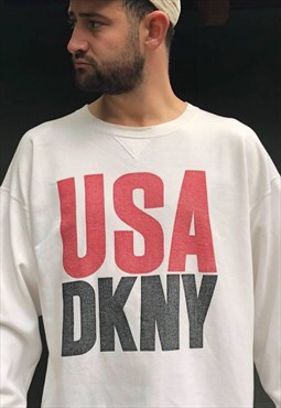 Vintage DKNY Jumper Sweatshirt White Spell-out