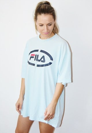 Vintage 90s FILA Blue Graphic  Logo T-Shirt Tee