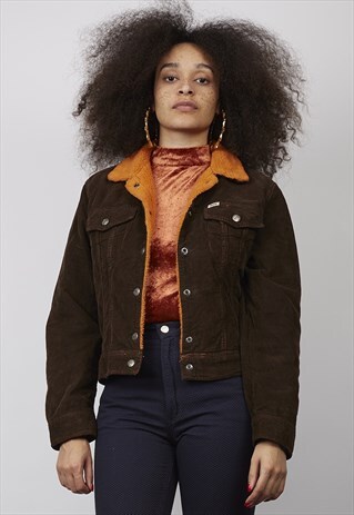 VINTAGE CROP GAS 90'S BROWN/ORANGE CORDUROY SHEARLING JACKET
