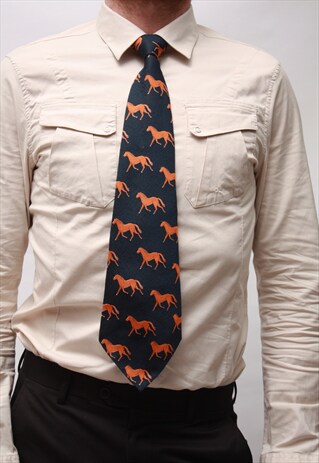 VINTAGE 90' OLDSCHOOL NAVY BLUE WITH HORSES TIE