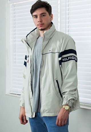 VINTAGE TOMMY HILFIGER SHELL JACKET LOGO 90S L 24.9