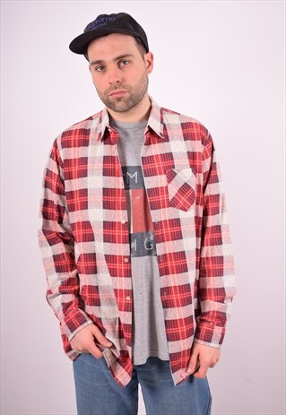 MENS VINTAGE SHIRT LARGE RED CHECK 90S