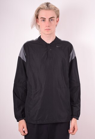NIKE MENS VINTAGE PULLOVER TRACKSUIT TOP SMALL BLACK 90S