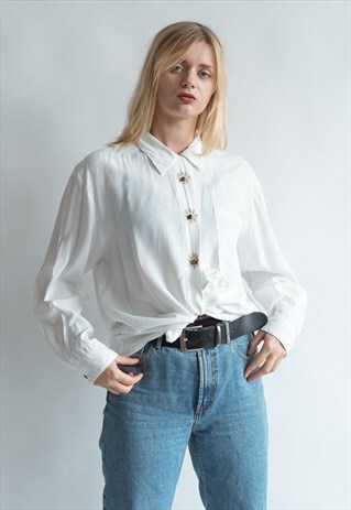 VINTAGE 70S EMBROIDERED BOHO SHIRT IN LONG SLEEVE