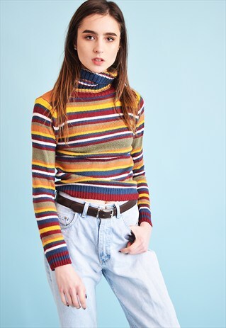 90'S RETRO STRIPED PATTERN KNIT TEEN JUMPER TOP