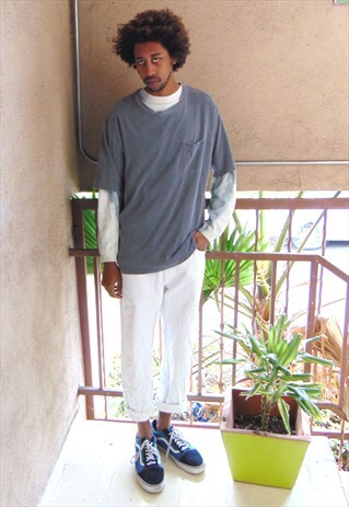 90S PIGMENT DYED WASHED OUT GREY SHORT SLEEVE TEE LARGE