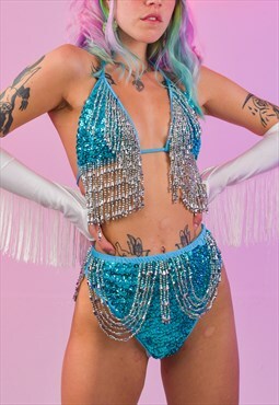 Aqua Mermaid Sequin Bikini Set Ibiza Festival 