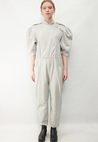 VINTAGE 70'S BEAUTIFUL LIGHT GREY JUMPSUIT MADE IN FRANCE