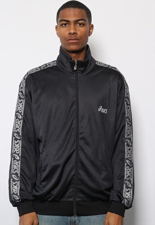 VINTAGE ASICS TAPE LOGO TRACK JACKET BLACK