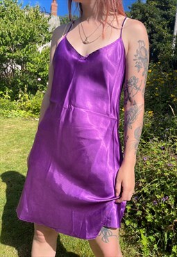 Vintage 00s Y2K Purple Satin Summer Slip Dress