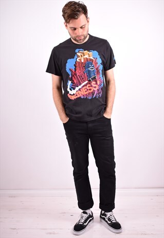 ADIDAS MENS VINTAGE T-SHIRT TOP LARGE BLACK 90'S