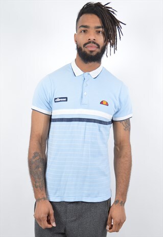 ELLESSE MENS VINTAGE POLO SHIRT SMALL BLUE 90S
