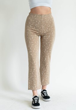 Vintage Y2k Body Con Leaf Pattern Cream Trousers S