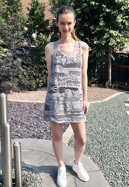 Sleeveless Crochet Tunic Short Dress in Grey