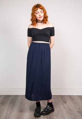 90'S VINTAGE NAVY BLUE SUMMER MIDI SKIRT