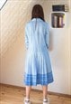 LIGHT BLUE LONG SLEEVE PLEATED BOTTOM SHIRT DRESS 