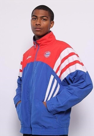 VINTAGE ADIDAS BAYERN MUNICH LOGO TRACK JACKET RED BLUE