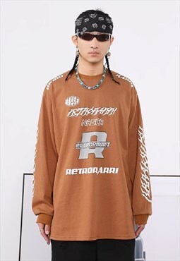 Racer sweatshirt Gothic slogan thin long sleeve tee in brown
