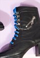 VINTAGE BOOTS 90S LEATHER LACE-UP HEEL BOOTS IN BLACK