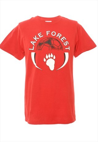 RED GILDAN PRINTED T-SHIRT WITH LAKE FOREST PRINT. - M