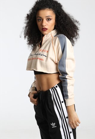 90S CHAMPION PRINT LOGO EXTREME CROPPED 1/4 ZIP SWEATSHIRT