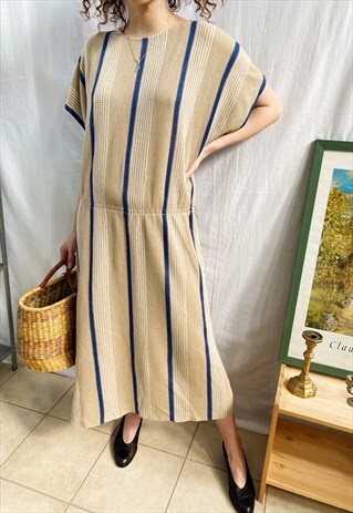 VINTAGE 70S NAUTICAL MOD STRIPED HAUTE BOHEME KNITTED DRESS