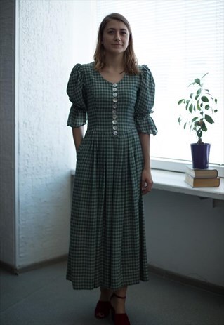 VINTAGE 80'S GREEN PLAID MAXI DRESS