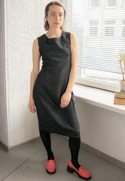 Vintage 80's Black Midi Textured Dress
