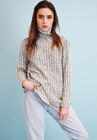 90'S RETRO JAZZY KNIT RIBBED OVERSIZED JUMPER TOP