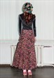 90'S VINTAGE CORDUROY FLORAL PRINT MAXI SKIRT IN PINK/GREEN