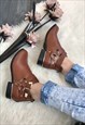 BROWN CUT-OUT ANKLE BOOTS