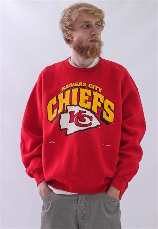 VINTAGE MENS CHIEF KANSAS NFL BIG LOGO SWEATSHIRT CREW NECK