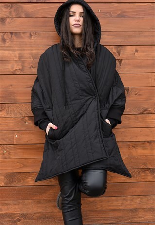 BUTTONED JACKET/HOODED EXTRAVAGANT COAT/CROPPED/F1961