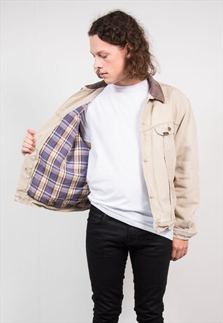VINTAGE 90'S BEIGE LEE DENIM LINED DENIM JACKET