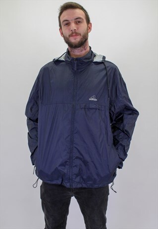 VINTAGE ADIDAS WINDBREAKER LOGO JACKET IN BLUE LARGE