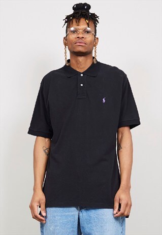 VINTAGE 90'S POLO RALPH LAUREN BLACK POLO T-SHIRT