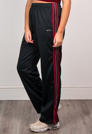 CHAMPION 90'S BLACK & RED TRACKSUIT BOTTOMS TROUSERS