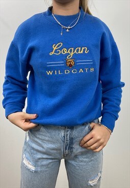 Vintage embroidered American college blue sweatshirt