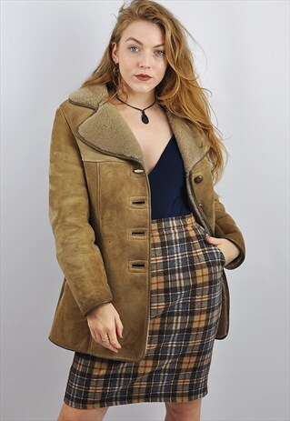 VINTAGE 70S LIGHT BROWN SHEEPSKIN SHEARLING COAT