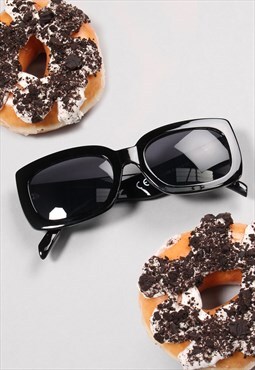 Black Rectangle Oval Sporty Sunglasses Chunky Frames