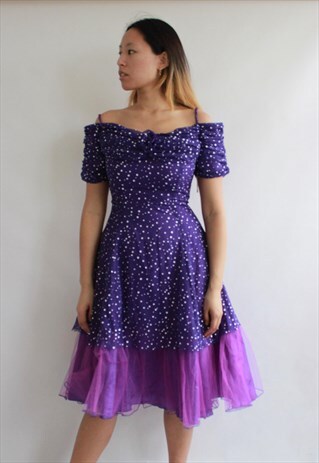 VINTAGE PURPLE POLKA DOT 80S DRESS