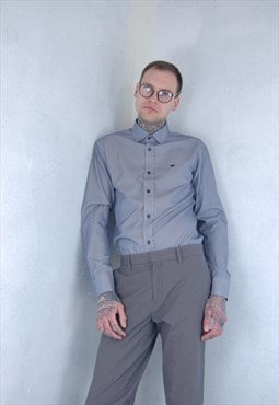 Vintage y2k tailored classic glam fitting shirt in grey blue