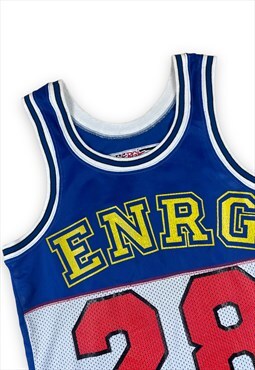 Energie Vintage Y2K Blue and white mesh vest Screen printed 